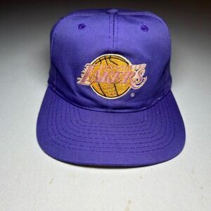 VTG 80s LA Lakers Snapback Hat Purple Motion Script Los Angeles NBA Licensed
